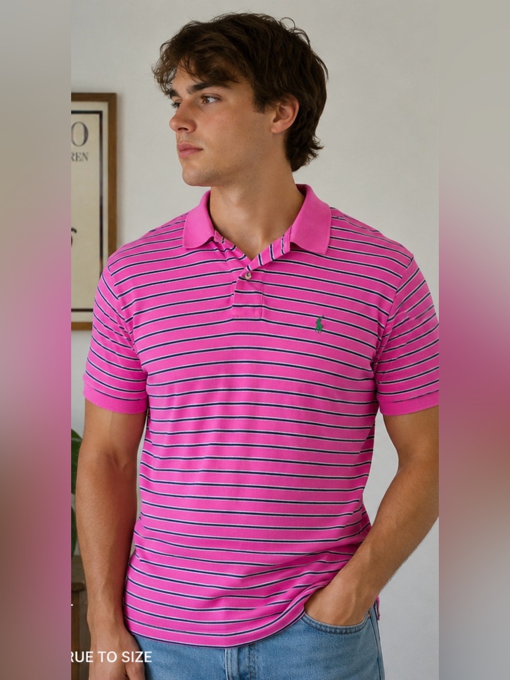 Vintage Polo Ralph Lauren Pink Striped Polo Shirt Green Pony Men L Y2K